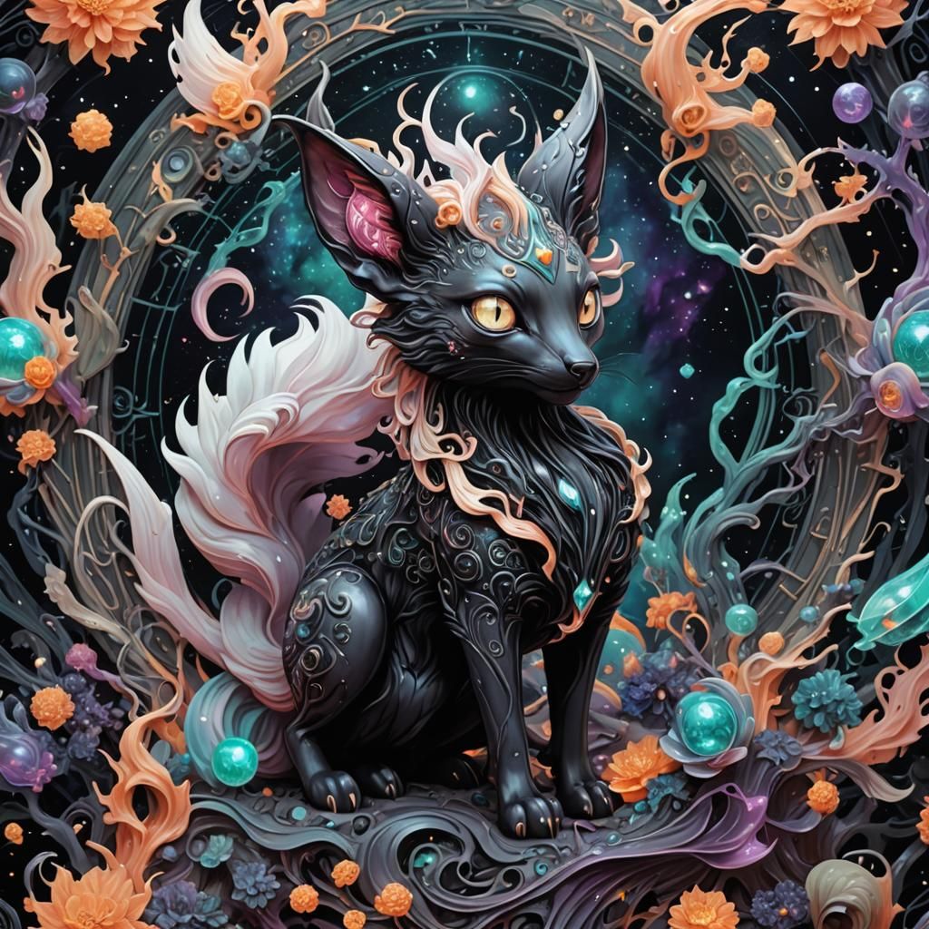 Demonic Porcelain Creature in Holographic Astral Illustratio...