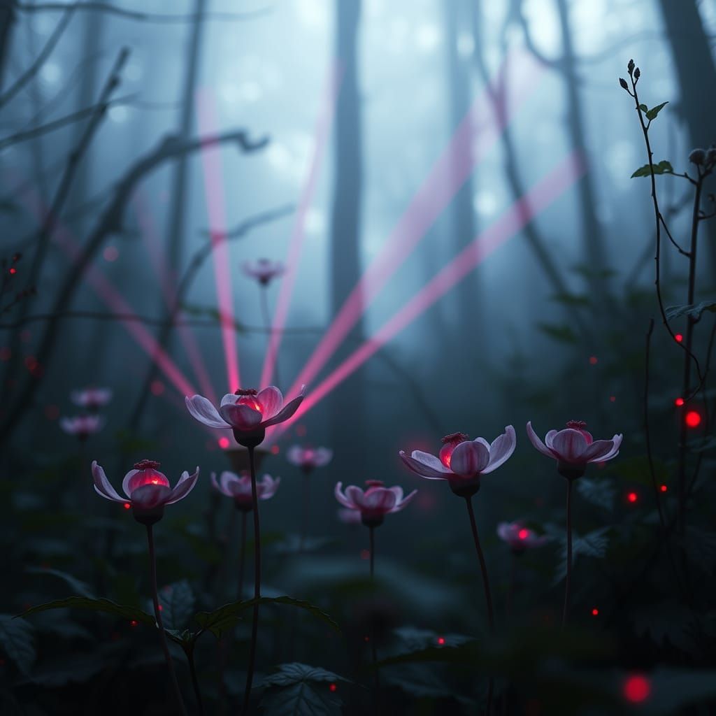 Mystical Nightshade Flowers Bloom with Red Light
