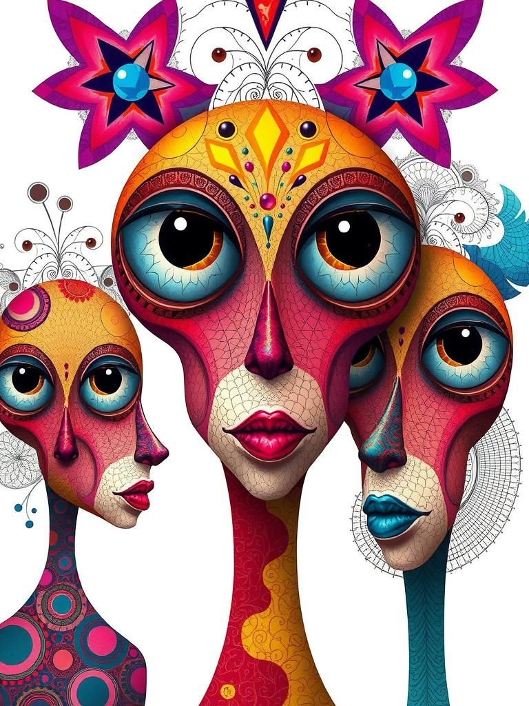 Abstract Figures with Expressive Eyes in Surreal Style