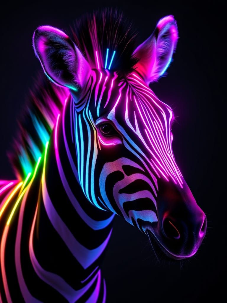 Neon Zebra in Vibrant Nighttime Landscape