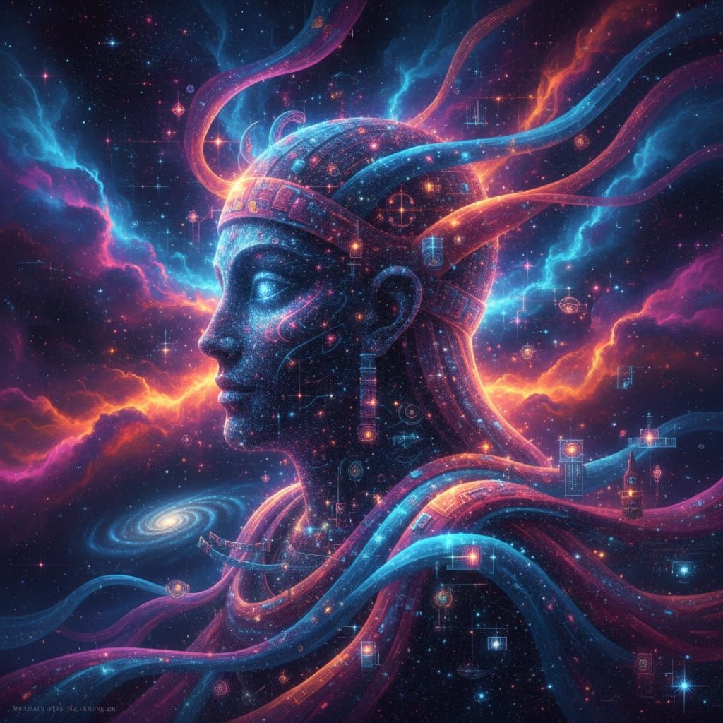 Sumerian Face Nebula in Digital Art Style