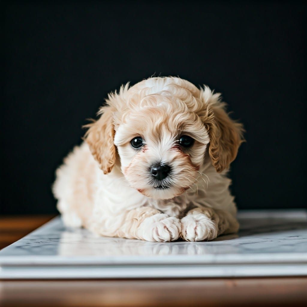 Tiny White Poodle-Mix in Professional Studio Portrait