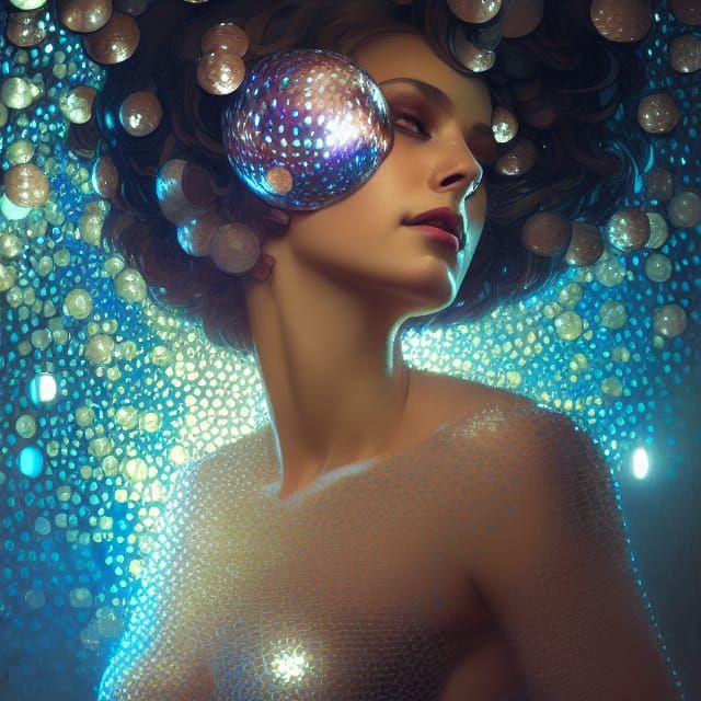Disco Ball Goddess Portrait in Hyperdetailed Style