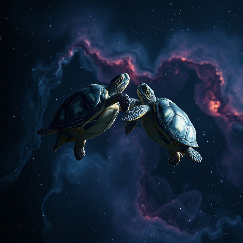 Cosmic Turtles Dance in Space Nebula