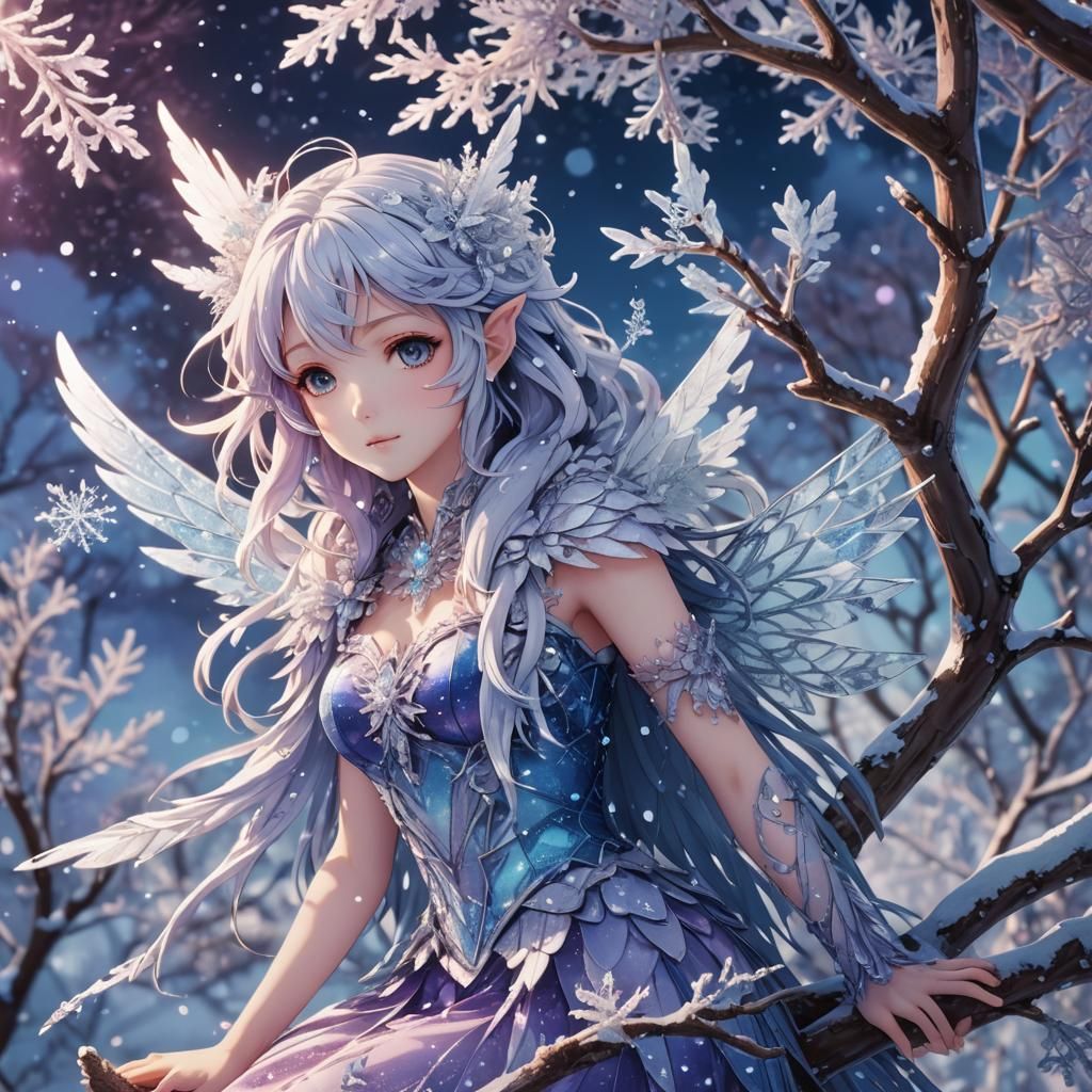 Icy Winter Fae in Anime Style