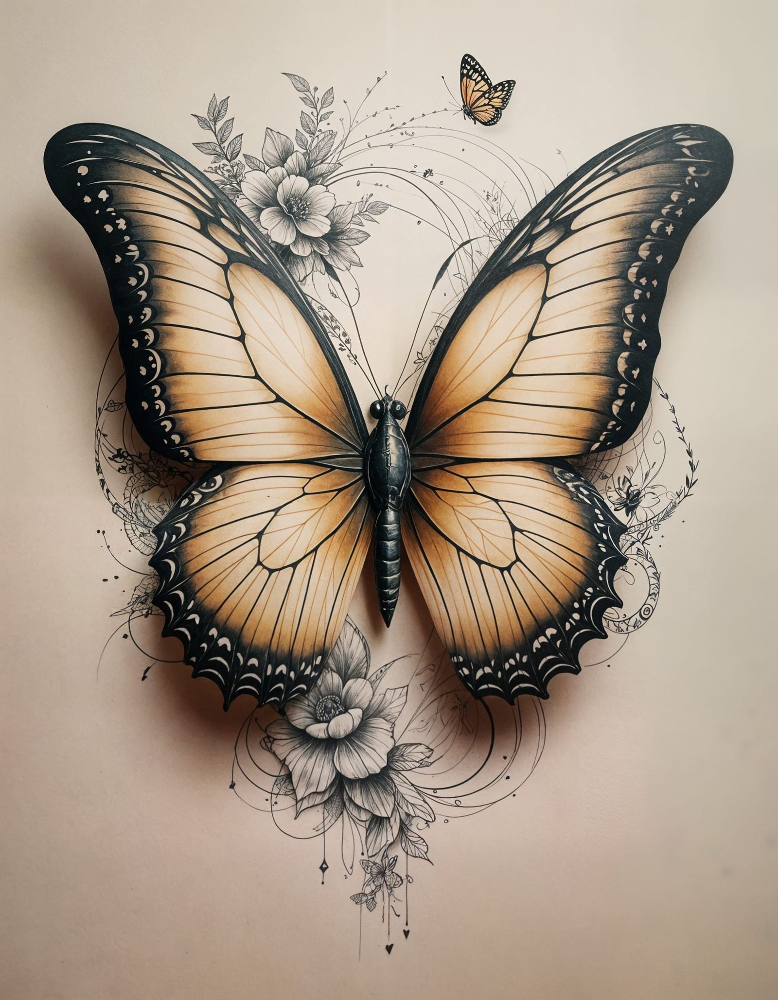 Elegant Butterfly Tattoo in Golden Ratio Composition