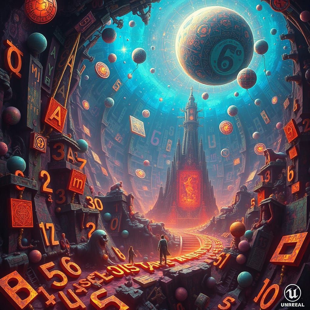 Vibrant 6th Dimensional Realm with Kaleidoscope of Numbers a...