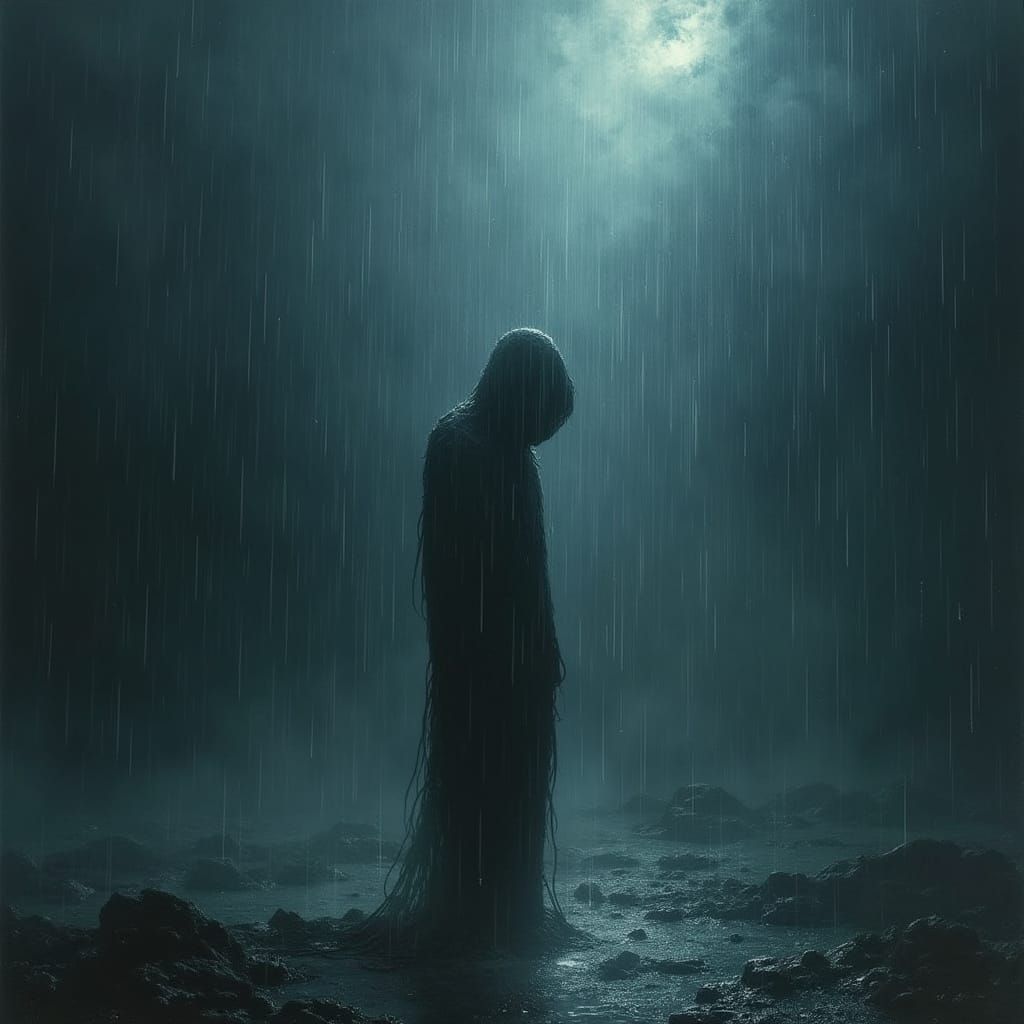 Tormented Figure Overwhelmed by Crushing Storm