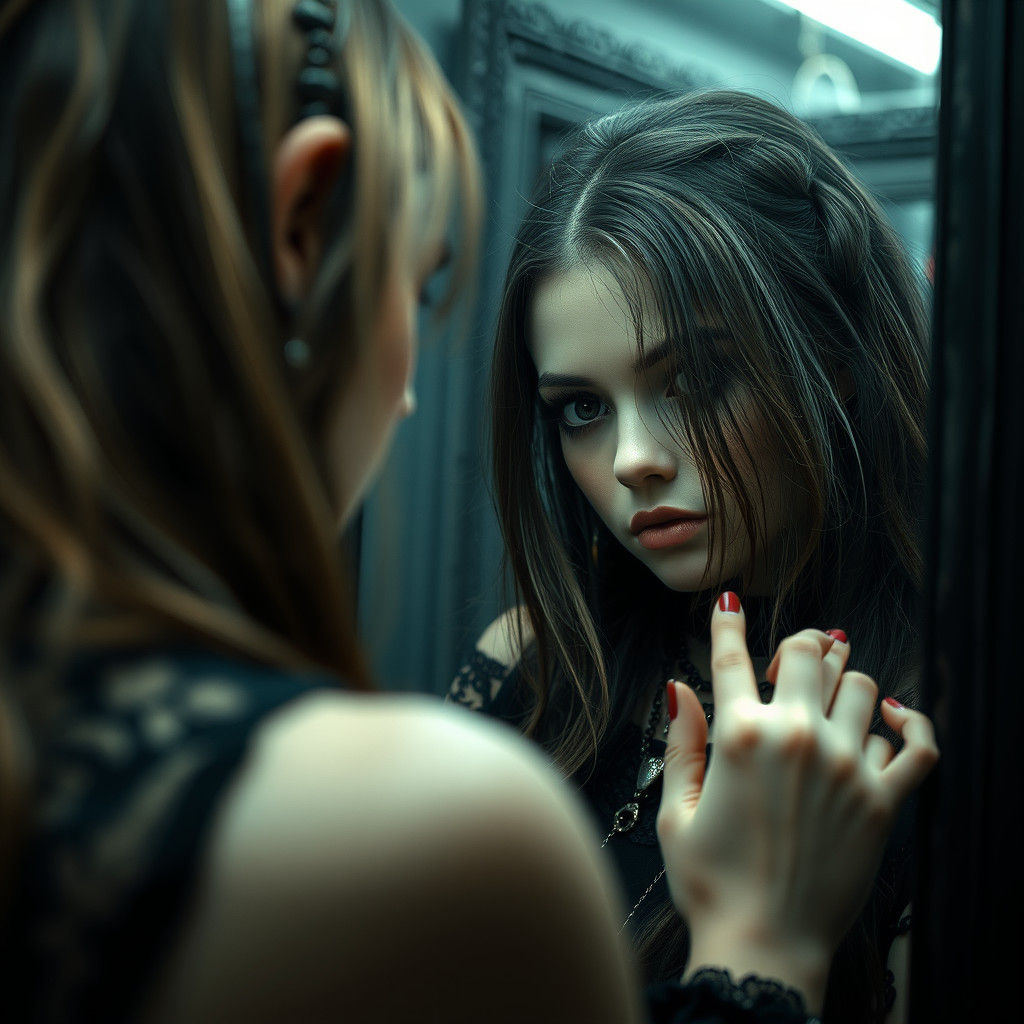 Goth Girl and Self-Love in Mirror