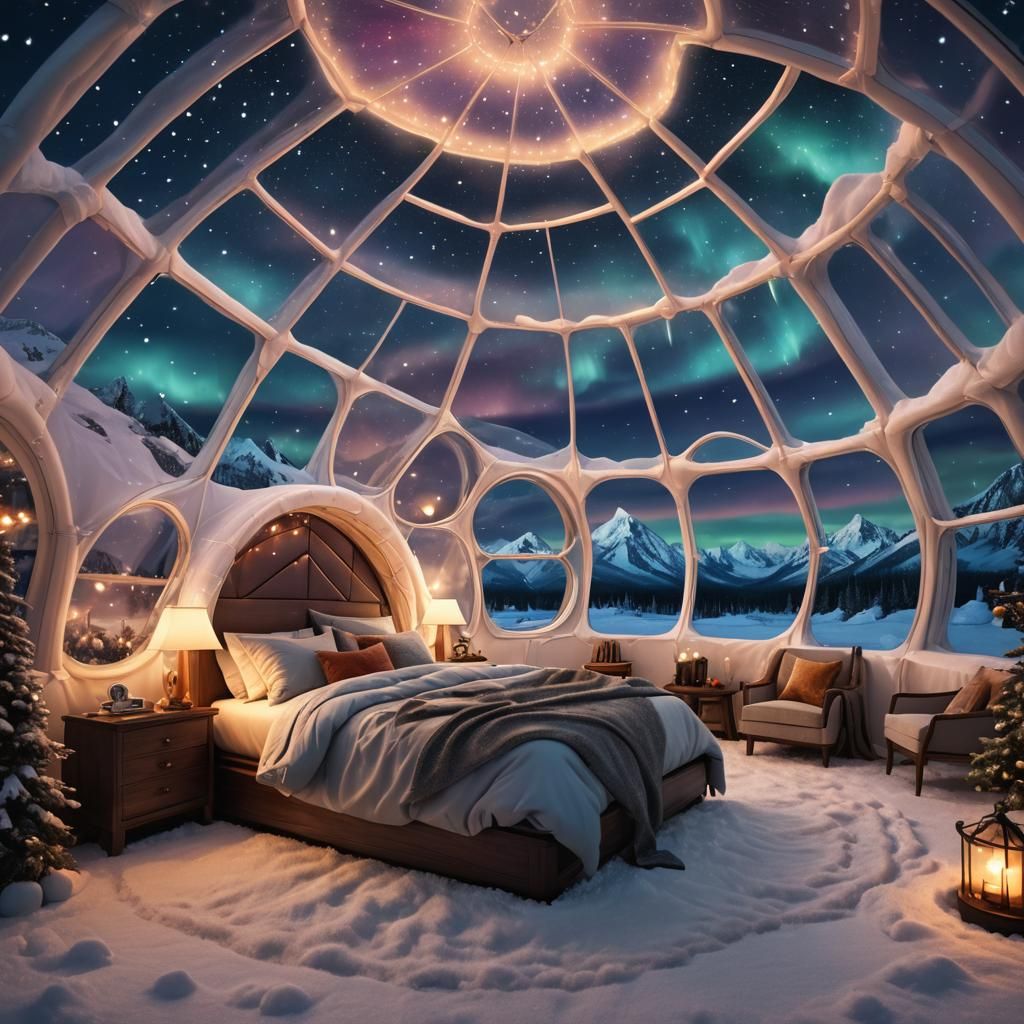 Lavish Igloo Bedroom Under Alaska Northern Lights