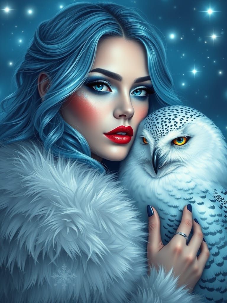 Ethereal Fantasy Portrait of a Woman with Snowy Owl