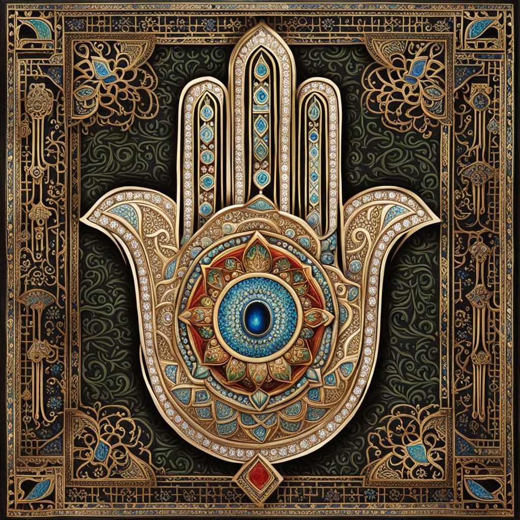 Hand of Fatima Amulet in Rose Constellation, 3D Render