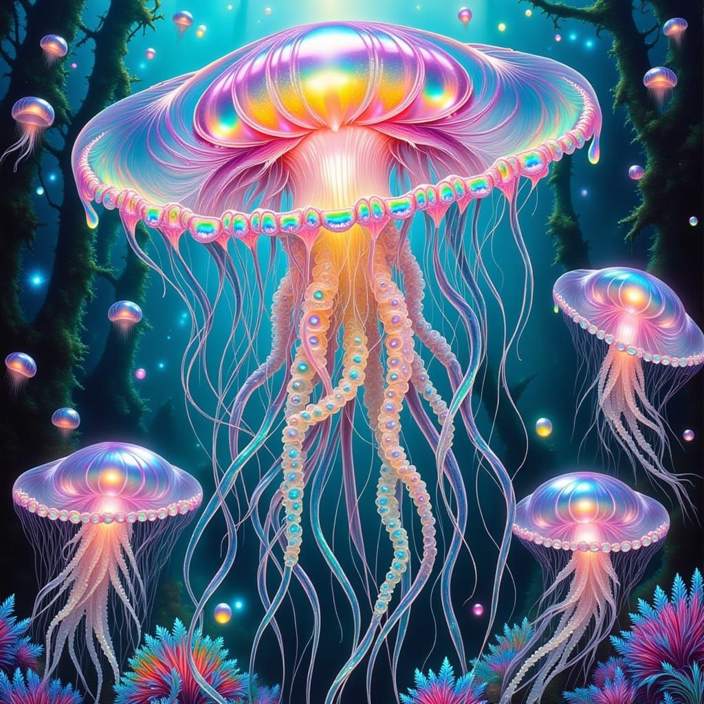 Iridescent Jellyfish: Reverse Foil Painting on Glass