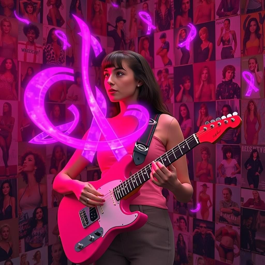 Neon Guitarist Conjures Cancer Awareness Ribbon