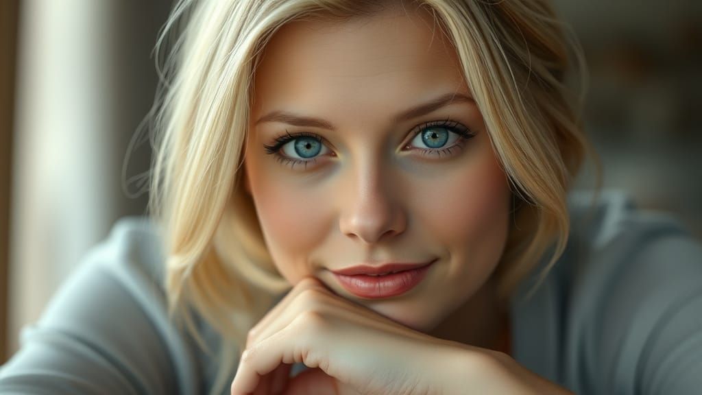 Blonde Woman Portrait in Hyperrealistic Style