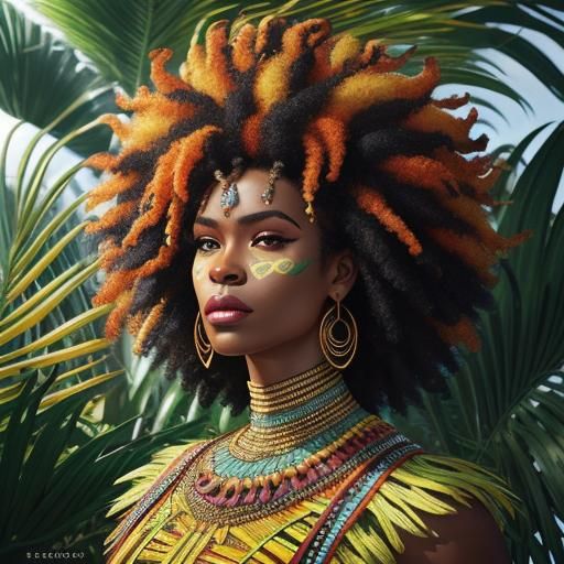 Vibrant Caribbean Woman in Splash Art Style