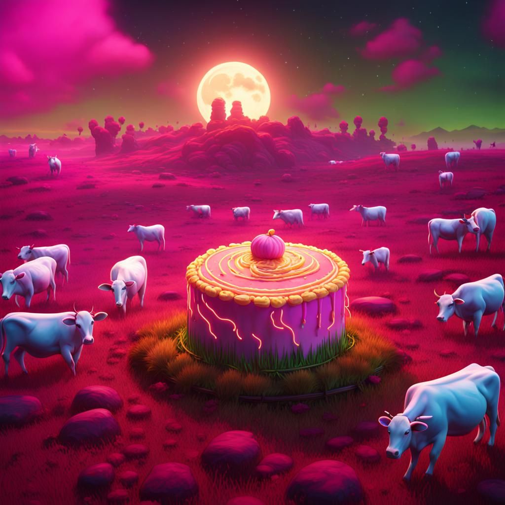 Neon Moon Cake in a Cow Field