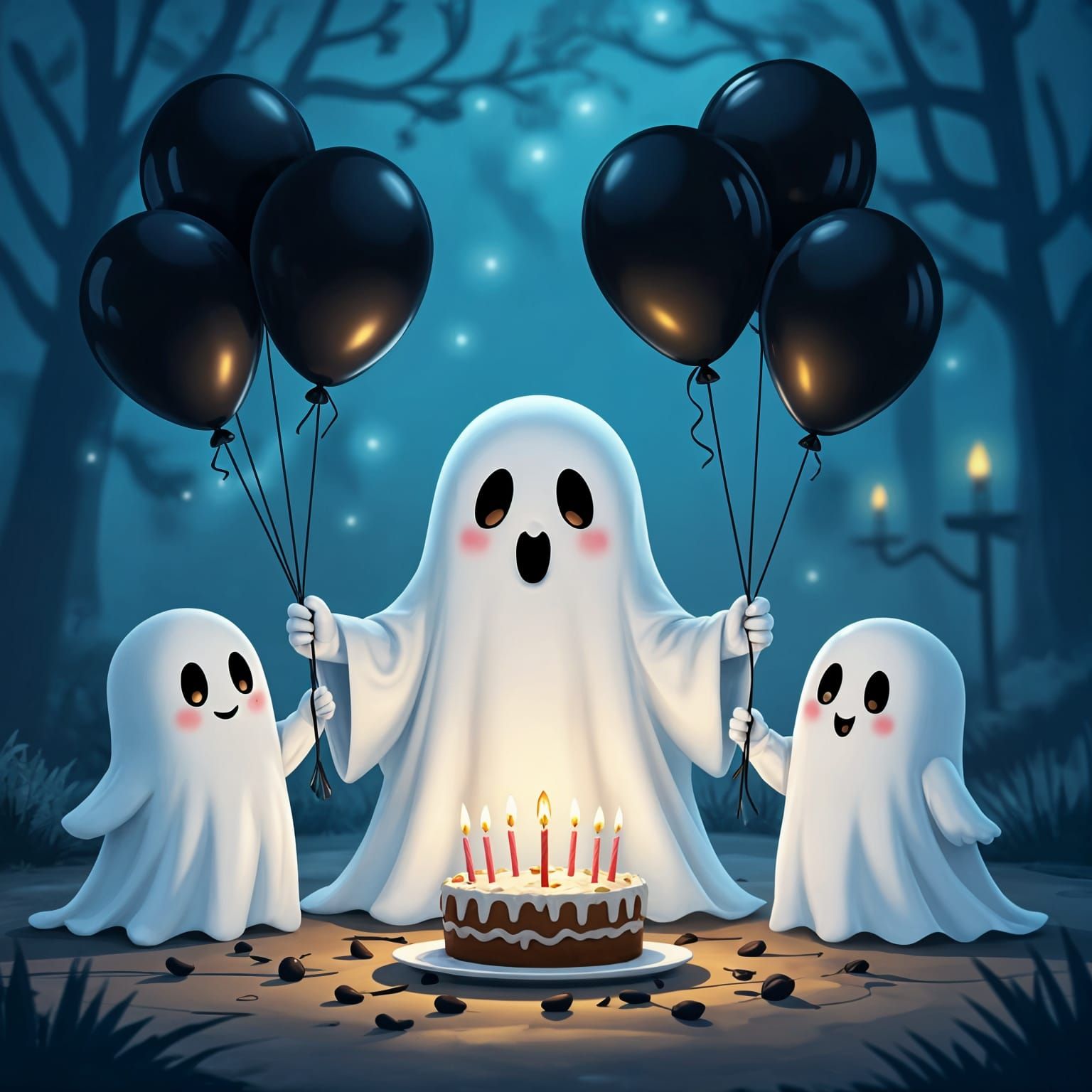 Ghost Birthday Party with Black Balloons