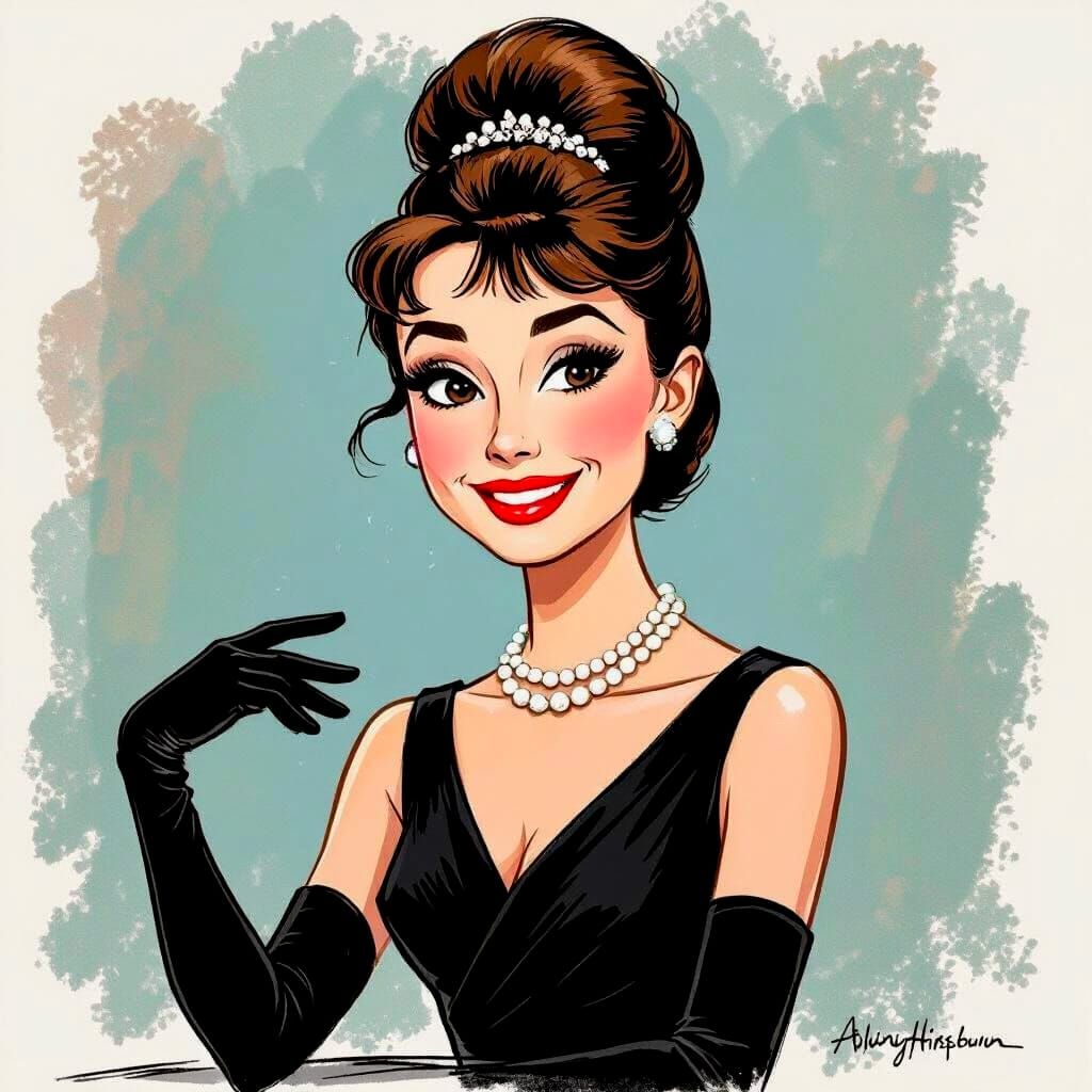 Audrey Hepburn Caricature in Hirschfeld Style