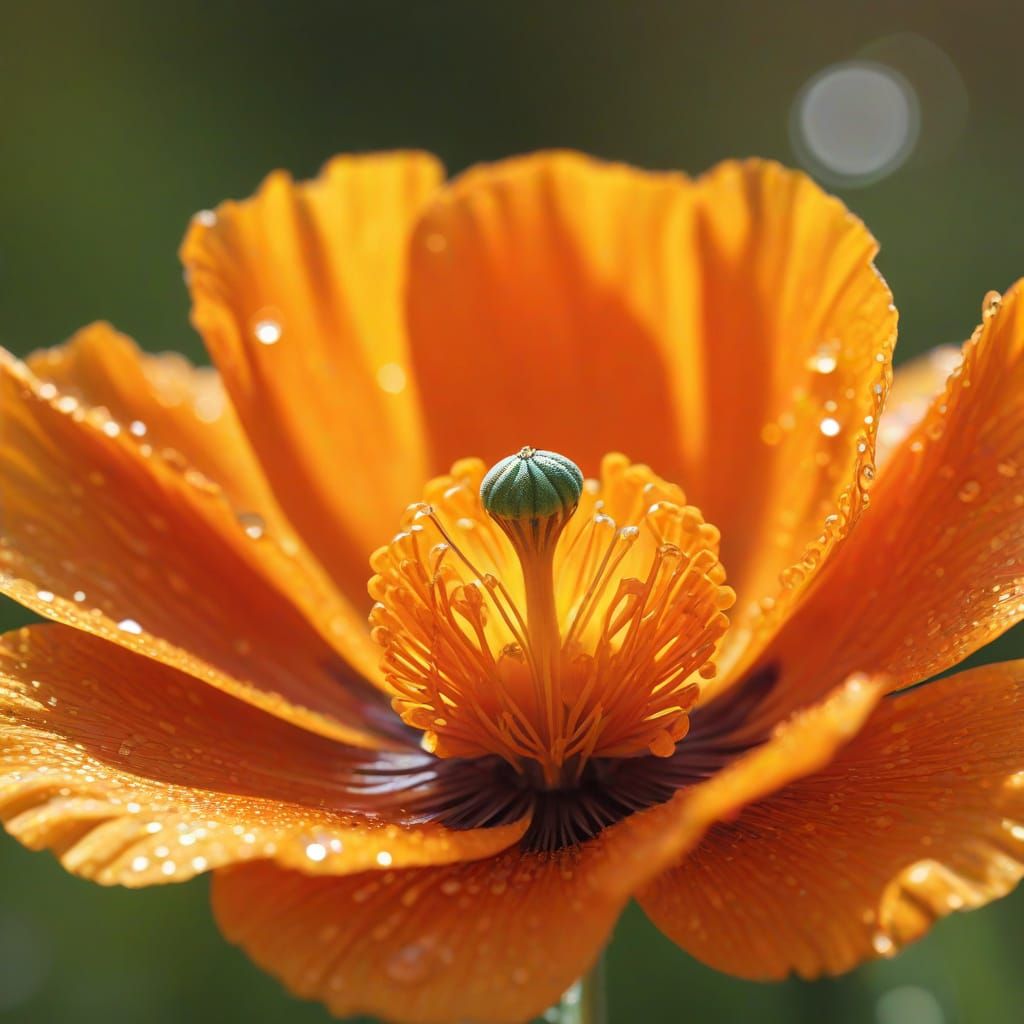 Vibrant California Poppy in Hyper-Realistic Close-Up