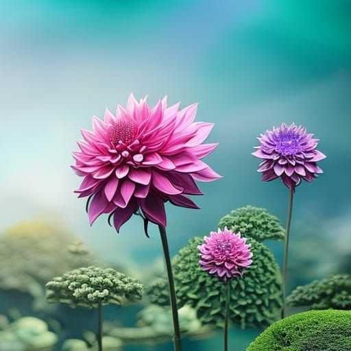 Lush Dahlia Flowers in Hyperrealistic Detail