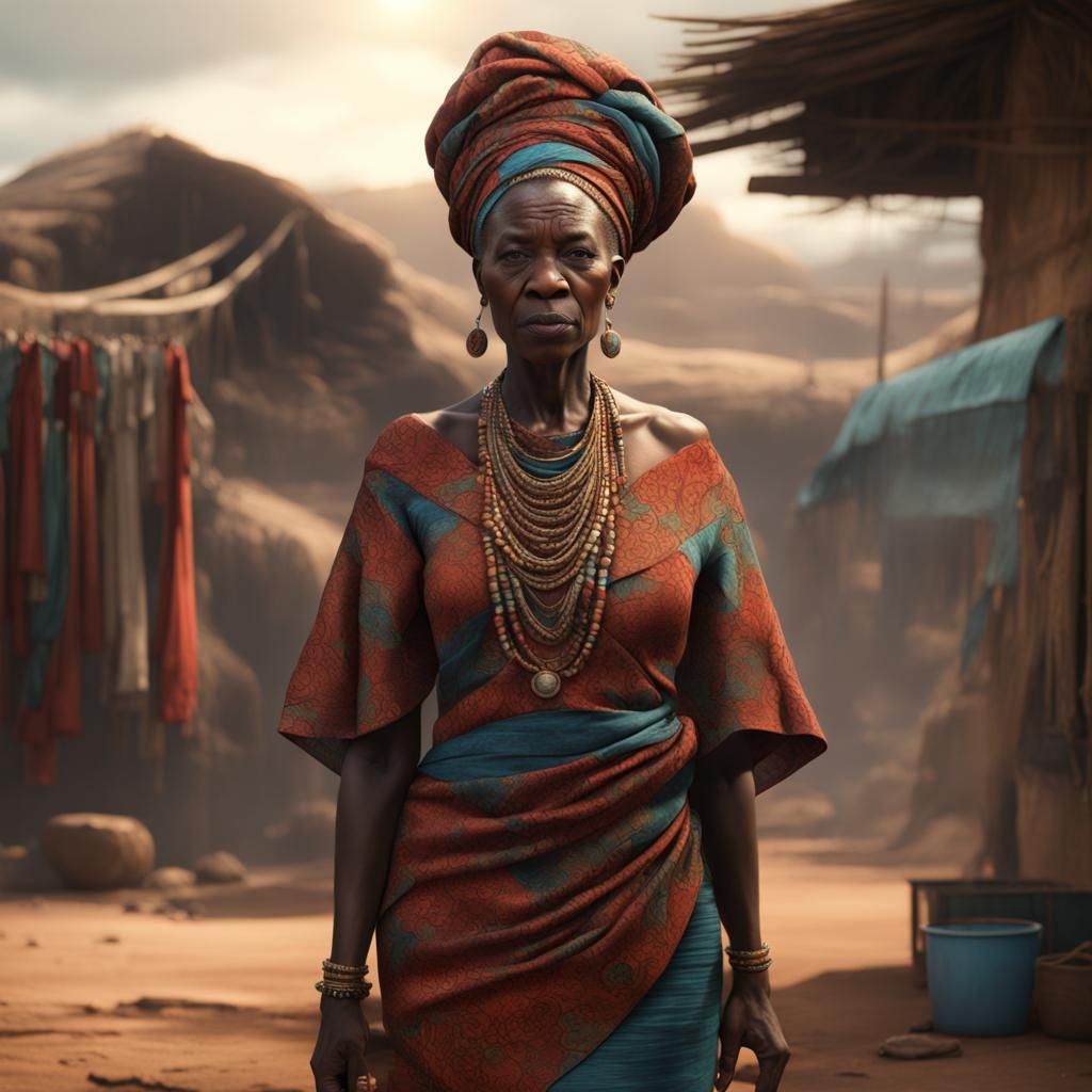 Solemn Kenyan Woman: Detailed Matte Painting