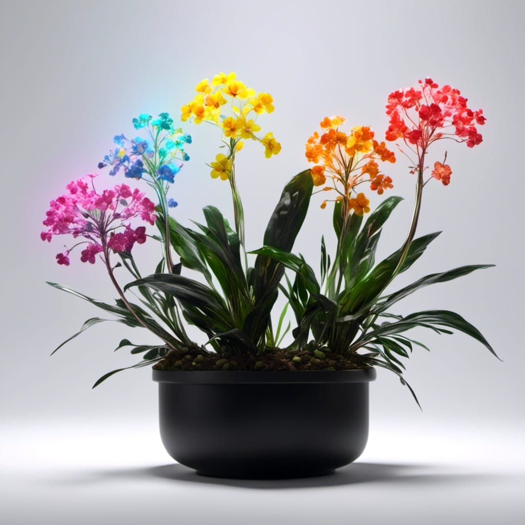 Glowing Rainbow Garden Plant in Hyperreal Style