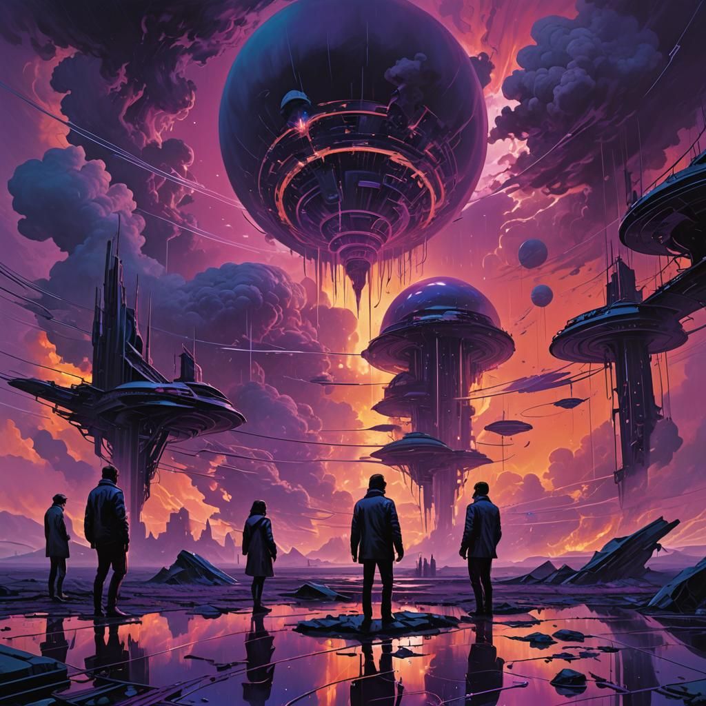 Neon Musicians in a Synthwave Storm