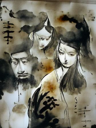 Classic Sumi-e Ink Wash Brush Painting