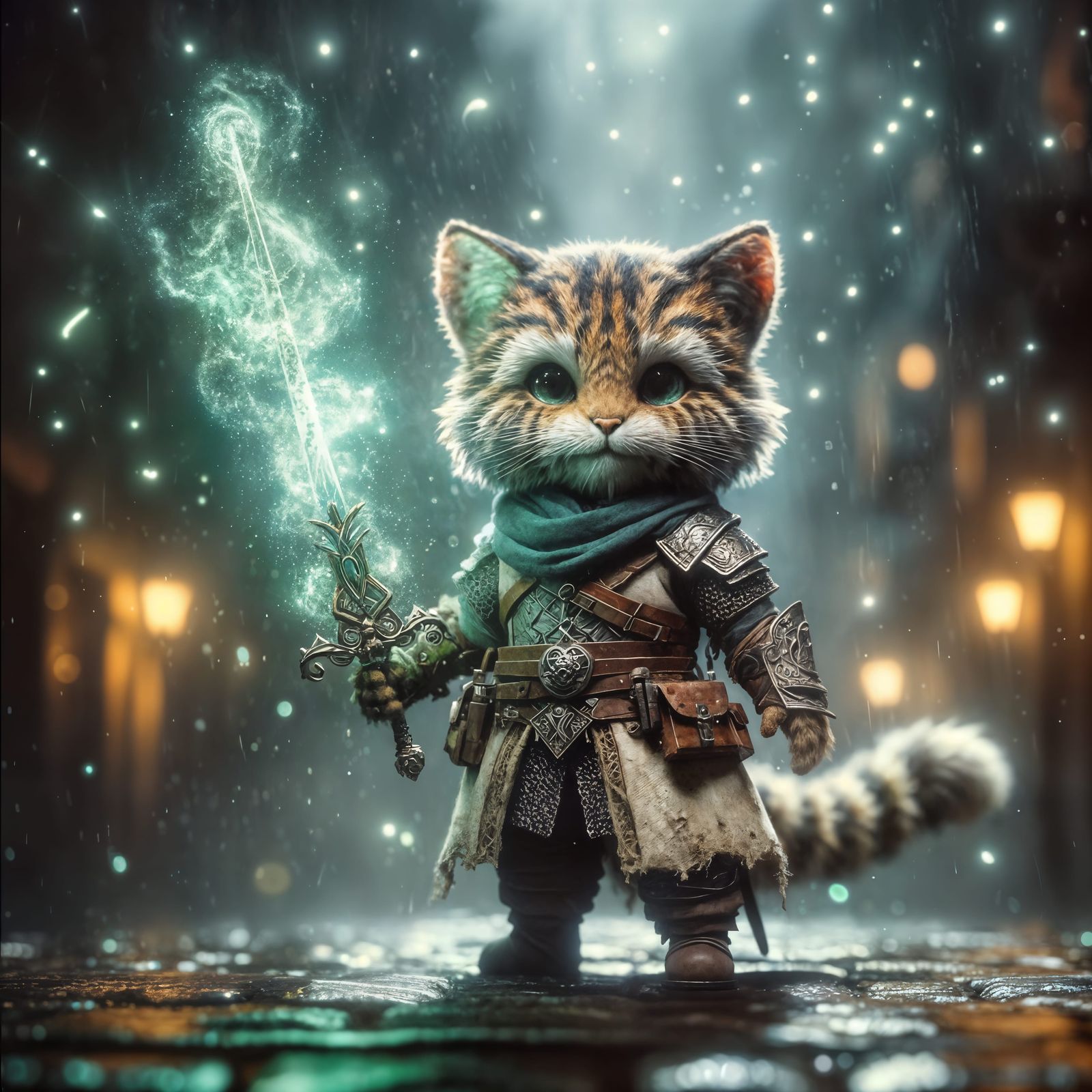 Feline Warrior with Emerald Energy Sword