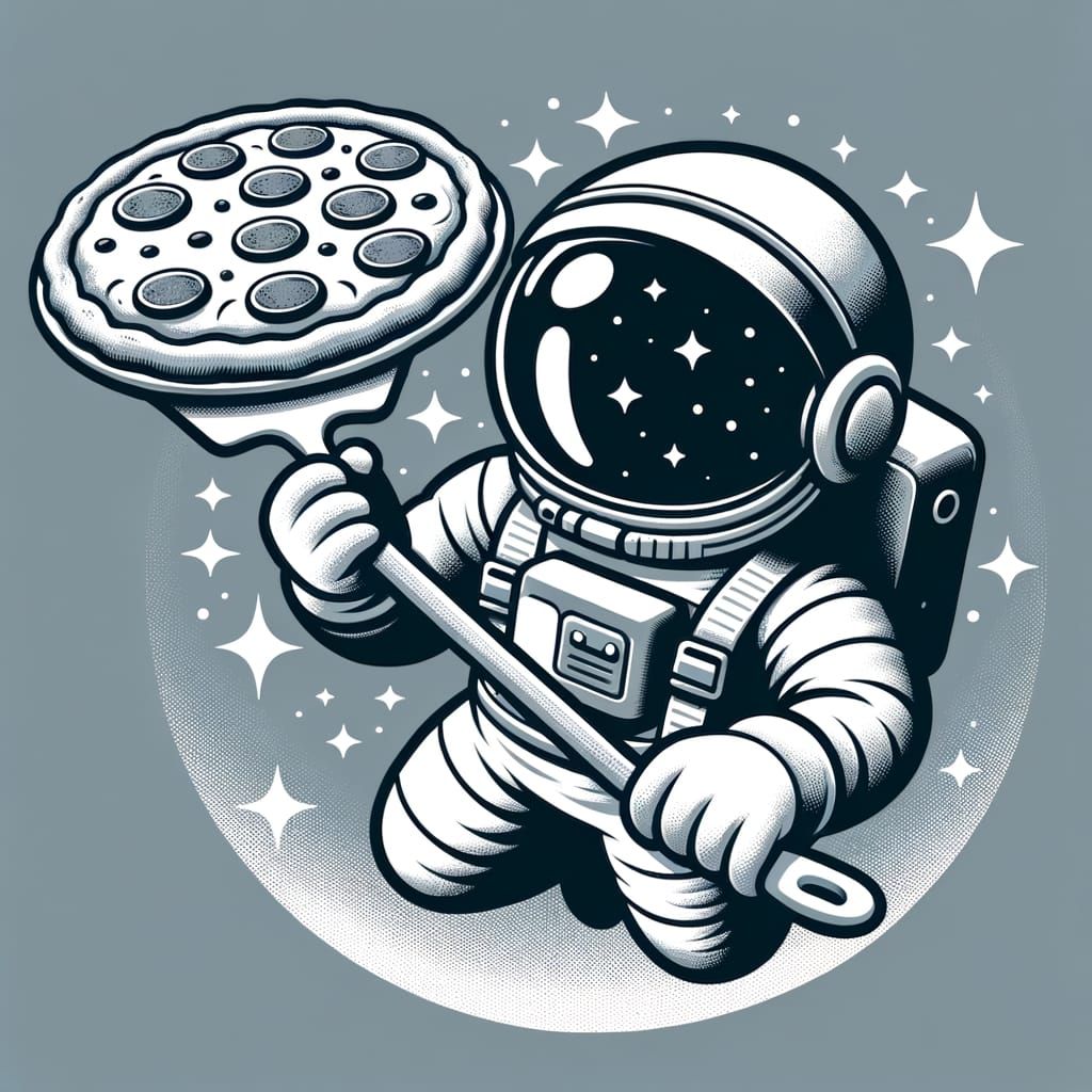 Astronaut Pizzaiolo in Space, Monochromatic Logo Style