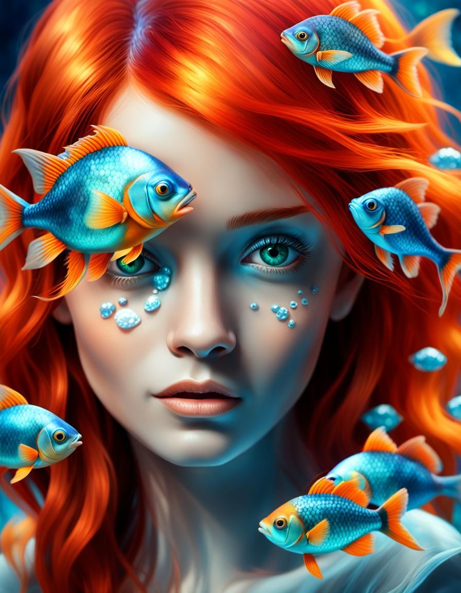 Enigmatic Woman with Fish Scales in Hyperrealistic Style