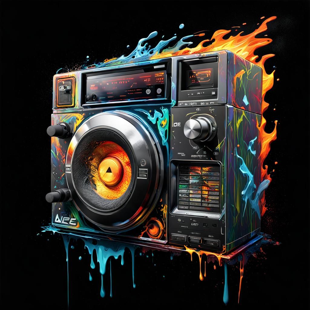 Fiery CD Player in Graffiti Splash Art