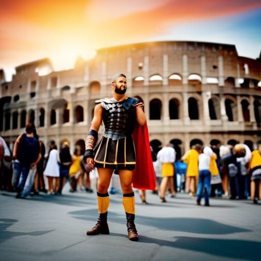 Roman Gladiator Among Tourists, Hypermodern Photography