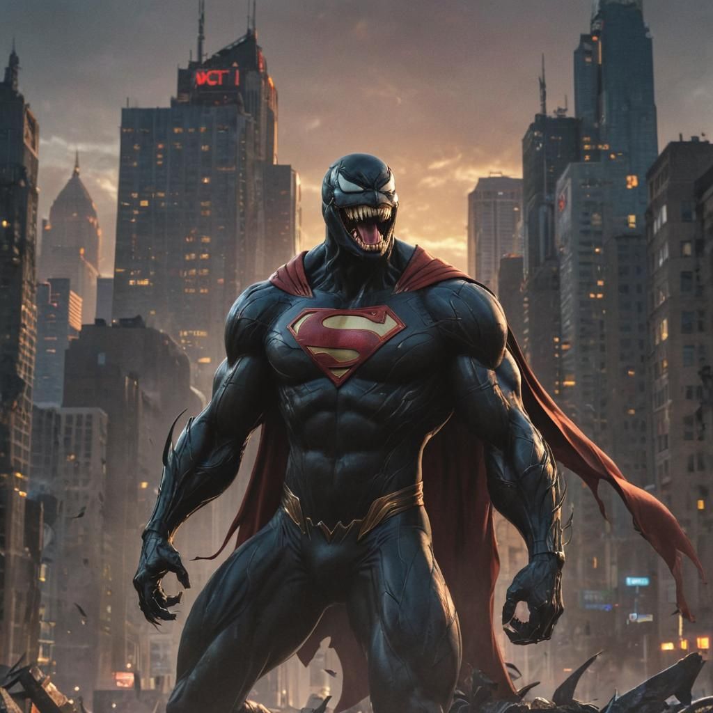 Medium shot. Venom as Superman