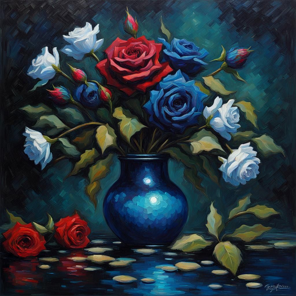 Baroque Roses Bouquet at Midnight Lake