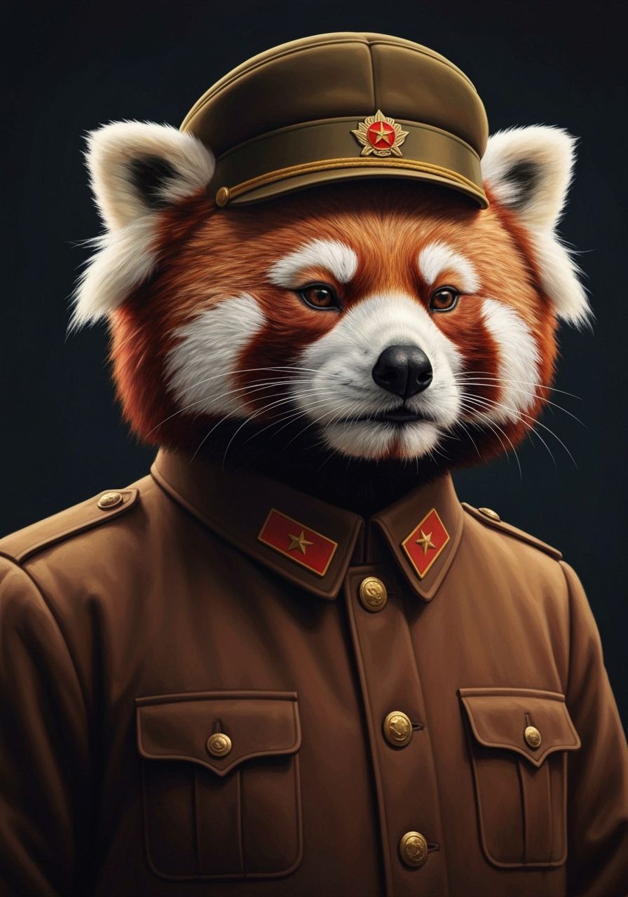 Red Panda as Communist Leader in Oil Painting Style