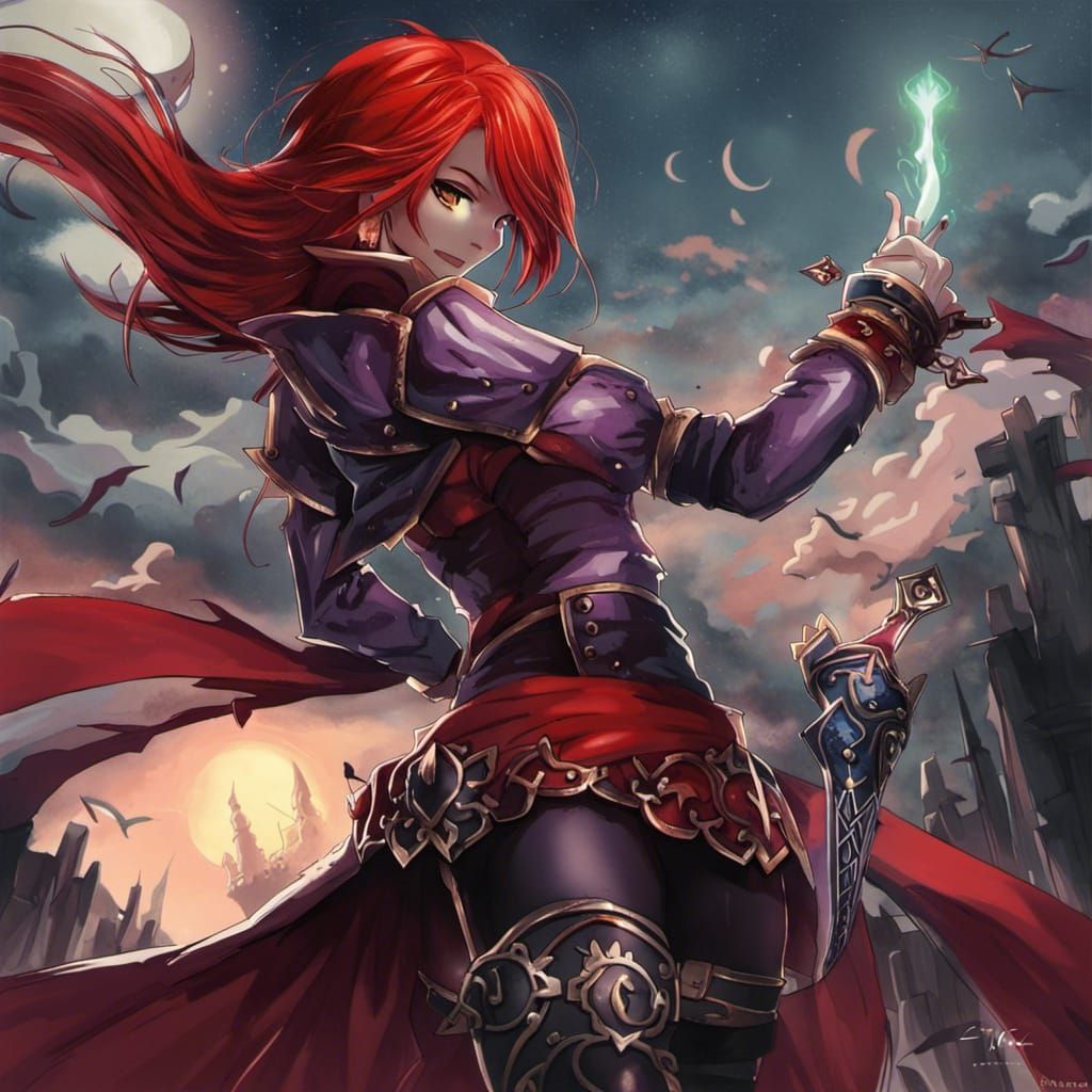 Red-Haired Vampire Girl in Anime Style