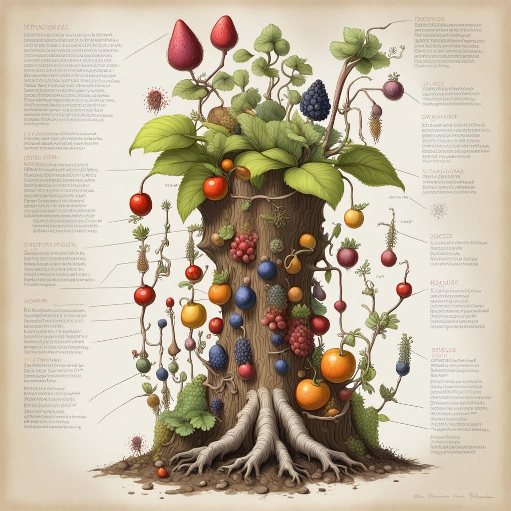 Detailed anatomy Schematic Of A magical gnome plant  by "cod...