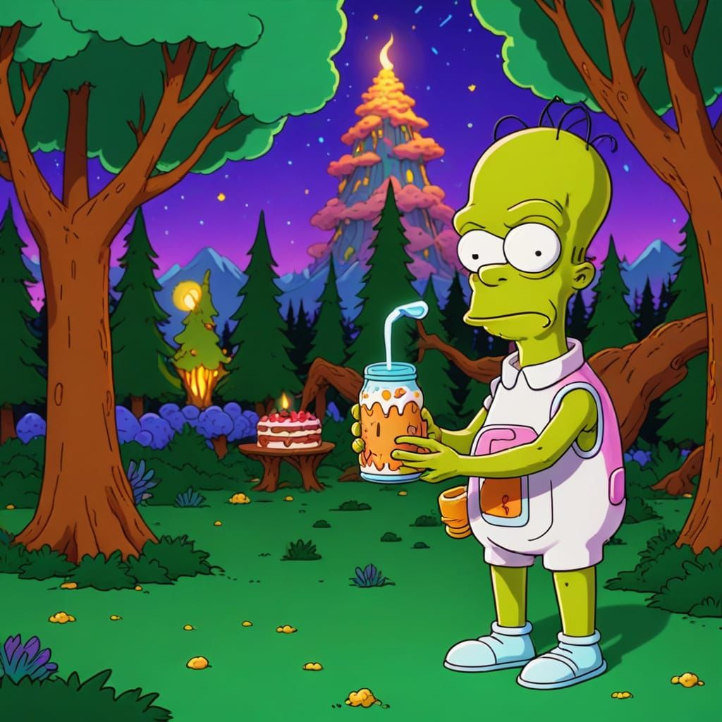 Alien Cake Feast in Simpsons Cartoon Style