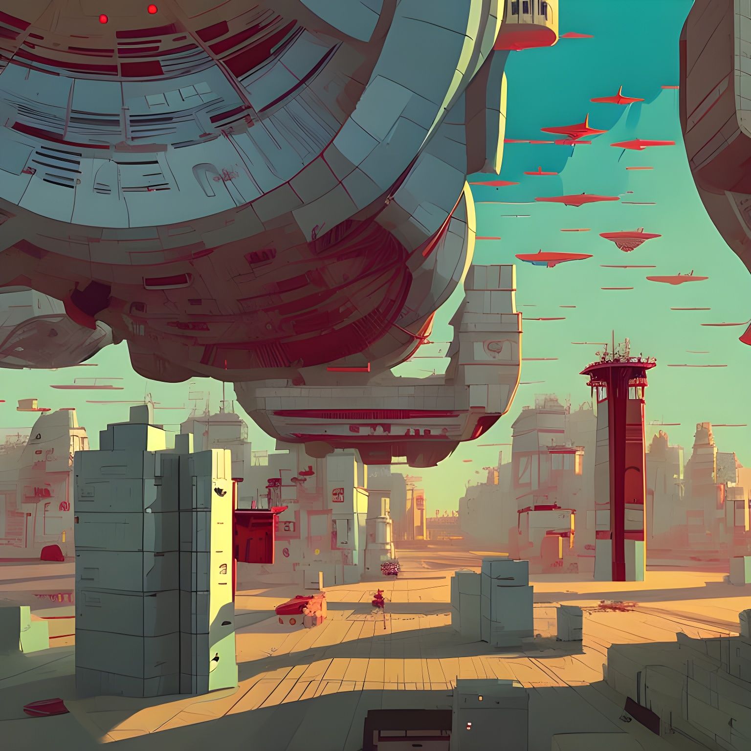 Futuristic Sky Ports Digital Illustration