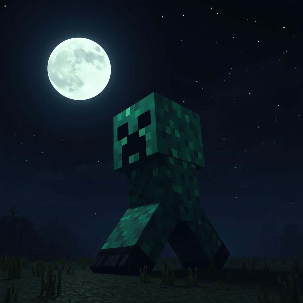Ethereal Minecraft Creeper Amidst Starry Night