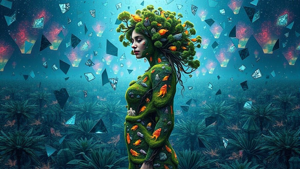 Dreamlike Bio-Art Portrait with Glowing Ecosystems and Shatt...