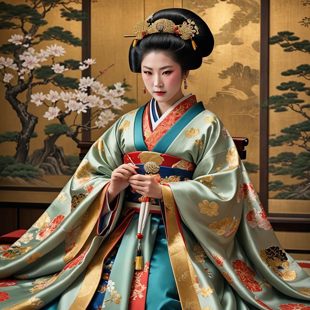 Heian Empress in Imperial Palace: Hyperrealistic 3D Art
