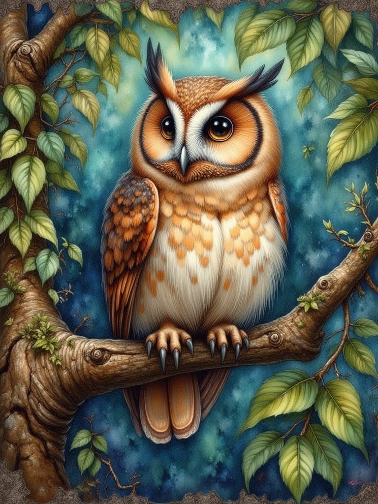 Owl in Van Gogh Style With Thick Brushstrokes