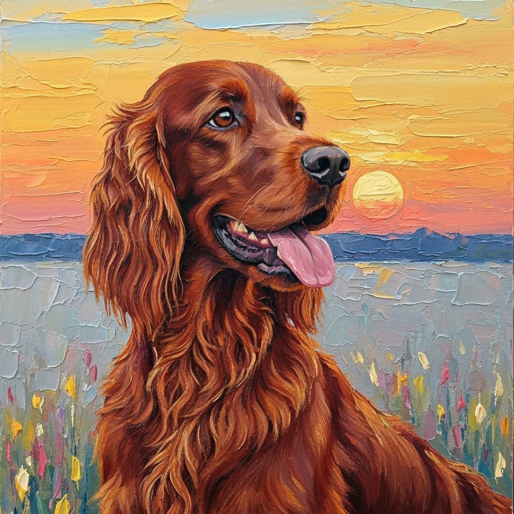 Red Setter in Sunset: An Expressionist Oil Painting