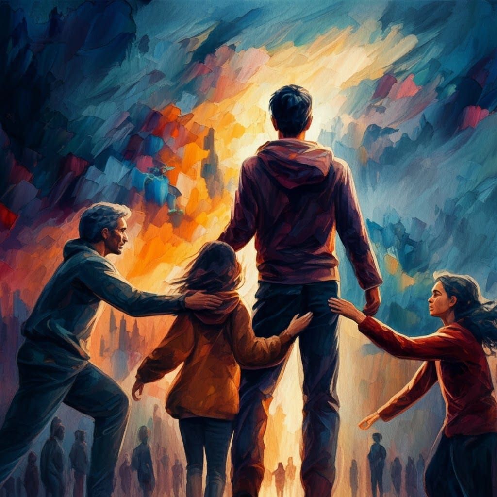 Dynamic Figures Cooperating in Vivid Gouache Painting