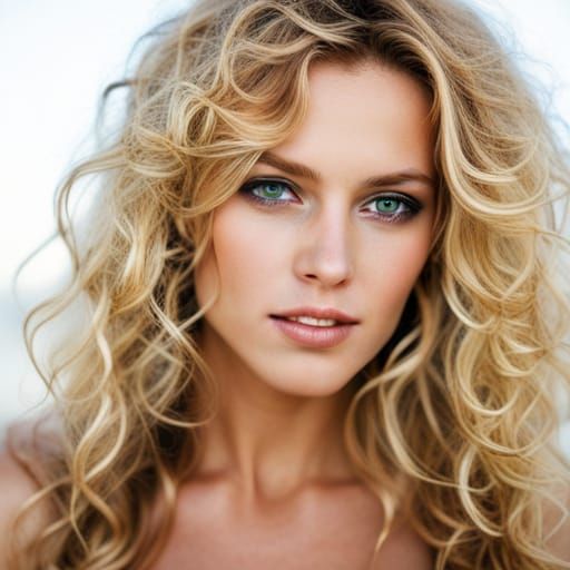 Blonde Woman with Green Eyes Surrounded by Sparks