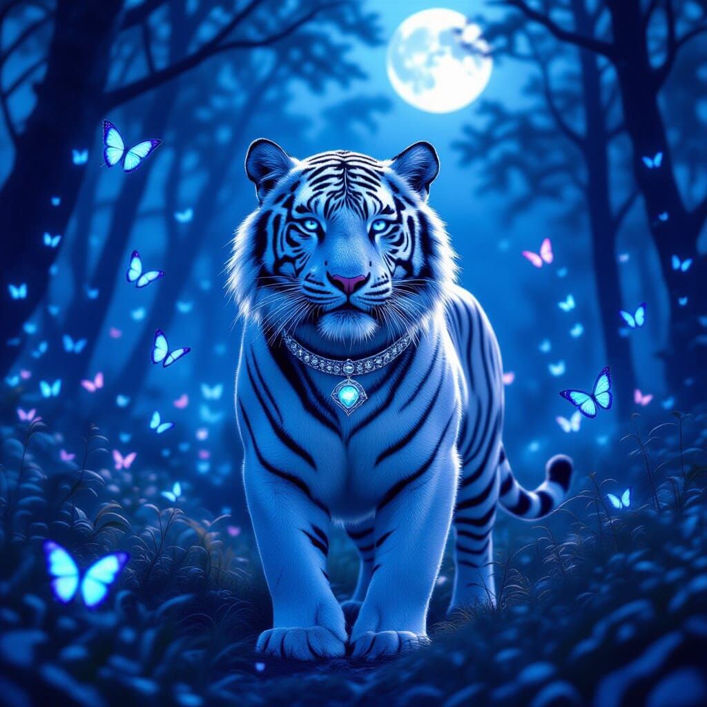 Moonlit Tiger in Ethereal Forest