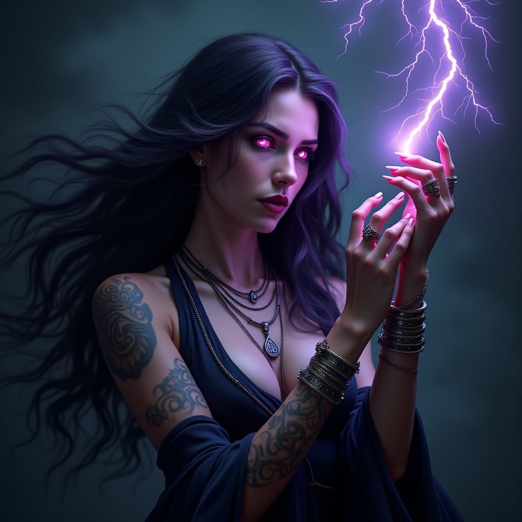 Mystical Witch Portrait with Violet Magic in Dark Fantasy Ar...